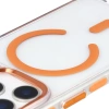 Etui z pierścieniem magnetycznym Bizon Case Marco do iPhone 17 Pro, przezroczyste z pomarańczową ramką