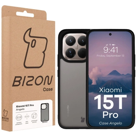 Etui Bizon Case Angelo do Xiaomi 15T Pro, przydymione z czarną ramką