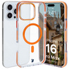 Etui z pierścieniem magnetycznym Bizon Case Marco do iPhone 16 Pro Max, przezroczyste z pomarańczową ramką
