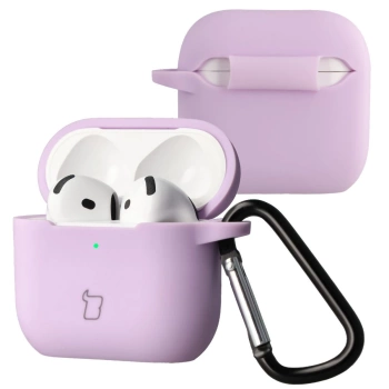 Silikonowe etui z karabińczykiem Bizon Case Headphone Silicone do AirPods 4, lawendowe
