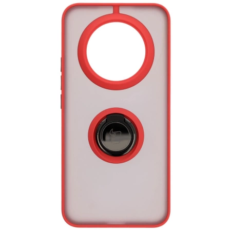 Etui z uchwytem na palec Bizon Case Hybrid Ring do Realme 14 Pro Plus 5G, przydymione z czerwoną ramką