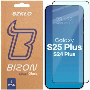 Szkło hartowane Bizon Glass Edge Duo do Galaxy S25 Plus / S24 Plus, czarna ramka, 2 sztuki