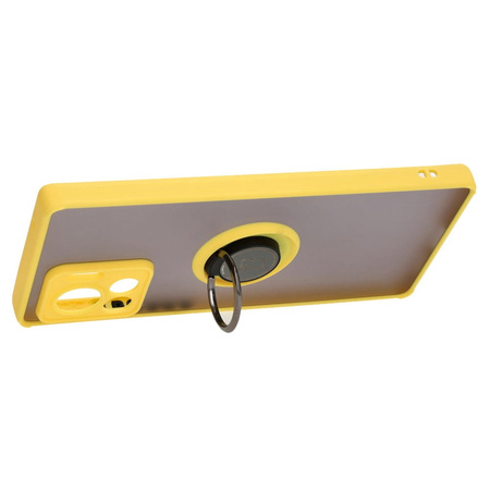 Etui z uchwytem na palec Bizon Case Hybrid Ring do Motorola Edge 30 Ultra, przydymione z żółtą ramką