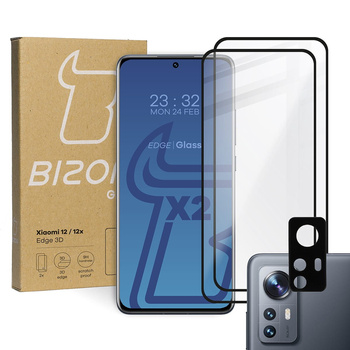 2x Szkło + szybka na aparat Bizon Edge 3D Pack do  Xiaomi 12 / 12X