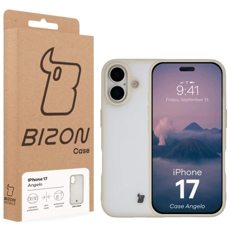 Etui Bizon Case Angelo do iPhone 17, półprzezroczyste z beżową ramką