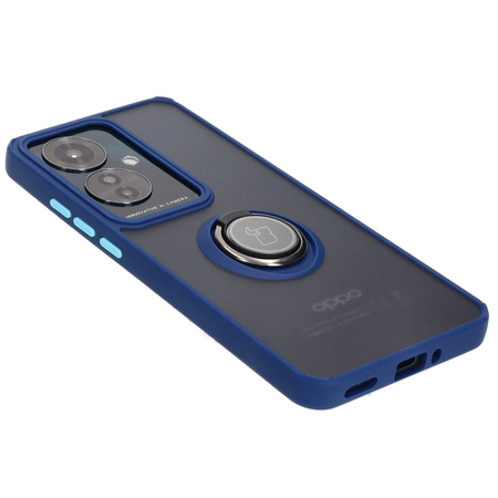 Etui z uchwytem na palec Bizon Case Hybrid Ring do Oppo Reno11 F 5G, przydymione z granatową ramką