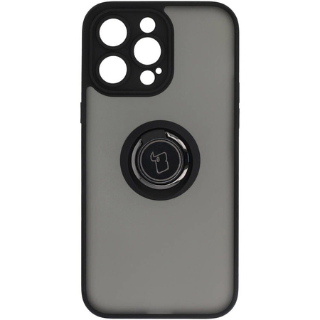 Etui z uchwytem na palec Bizon Case Hybrid Ring do iPhone 14 Pro Max, przydymione z czarną ramką