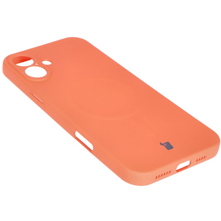 Silikonowe etui z pierścieniem magnetycznym Bizon Case Silicone Magnetic do iPhone 16 Plus, marchewkowe