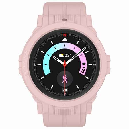 Etui z paskiem Bizon Strap + Case Watch Action Pro do Samsung Galaxy Watch 5 Pro 45 mm, jasnoróżowe