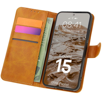 Etui z klapką Bizon Case Pocket do Xiaomi 15, brązowe