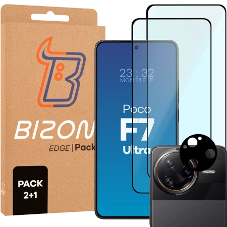 2x Szkło + szybka na aparat Bizon Edge 2 Pack do Xiaomi Poco F7 Ultra