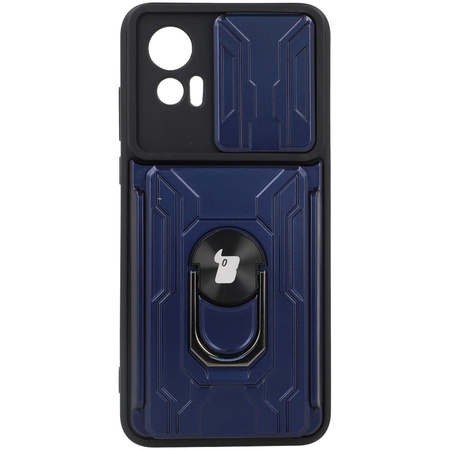 Etui Bizon Case Camshield Card Slot Ring do Motorola Moto Edge 30 Neo, granatowe