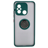 Etui z uchwytem na palec Bizon Case Hybrid Ring do Xiaomi Redmi 12C, przydymione z ciemnozieloną ramką