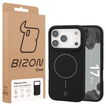 Silikonowe etui z pierścieniem magnetycznym Bizon Soft Case Magnetic do iPhone 17 Pro, czarne