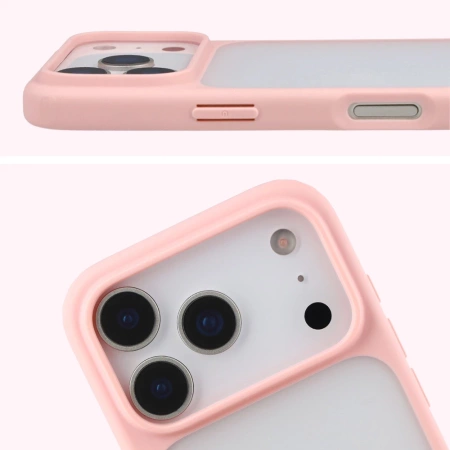 Etui Bizon Case Angelo do iPhone 17 Pro, półprzezroczyste z jasnoróżową ramką