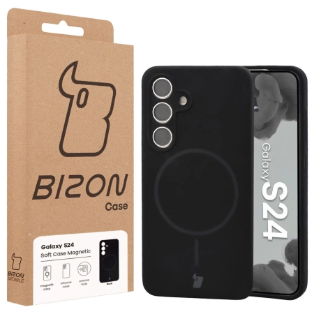 Silikonowe etui z pierścieniem magnetycznym Bizon Soft Case Magnetic do Galaxy S24, czarne