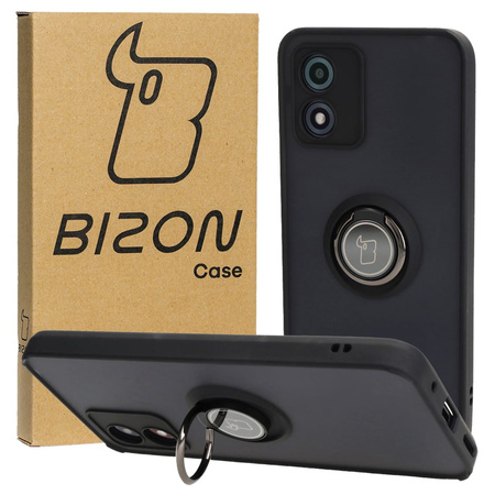 Etui z uchwytem na palec Bizon Case Hybrid Ring do Motorola Moto E13, przydymione z czarną ramką