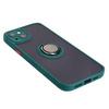 Etui z uchwytem na palec Bizon Case Hybrid Ring do iPhone 15 Plus, przydymione z ciemnozieloną ramką