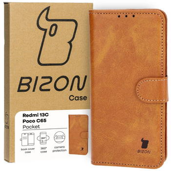 Etui z klapką Bizon Case Pocket do Xiaomi Redmi 13C / Xiaomi Poco C65, brązowe