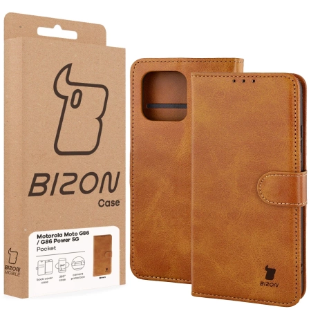 Etui z klapką Bizon Case Pocket do Motorola Moto G86 5G /G86 Power 5G, brązowe