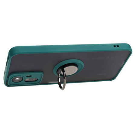 Etui z uchwytem na palec Bizon Case Hybrid Ring do Xiaomi Redmi Note 12S, przydymione z ciemnozieloną ramką