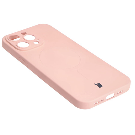 Etui silikonowe z pierścieniem magnetycznym Bizon Case Silicone Magnetic do iPhone 14 Pro Max, jasnoróżowe