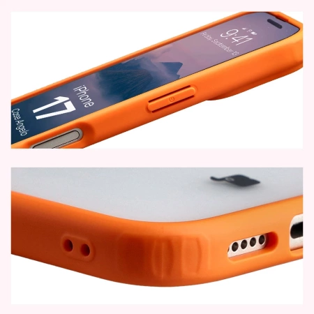 Etui Bizon Case Angelo do iPhone 17, półprzezroczyste z pomarańczową ramką