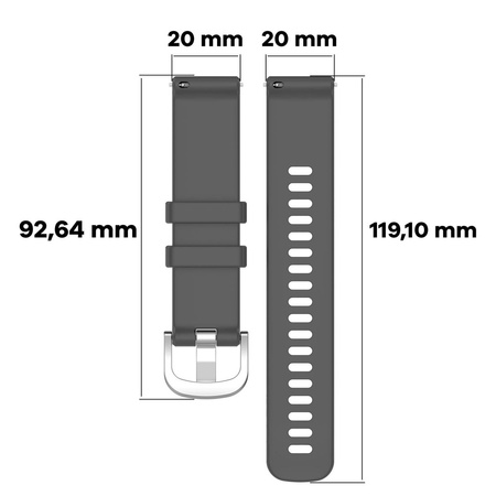 Pasek silikonowy do smartwatcha, Bizon Strap Watch Silicone Pro T, QuickRelease 20 mm, szary