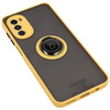 Etui z uchwytem na palec Bizon Case Hybrid Ring do Motorola Moto G52 / G82, przydymione z żółtą ramką