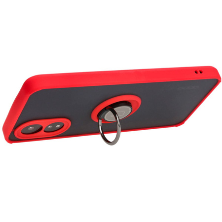 Etui z uchwytem na palec Bizon Case Hybrid Ring do Oppo A38 4G, przydymione z czerwoną ramką