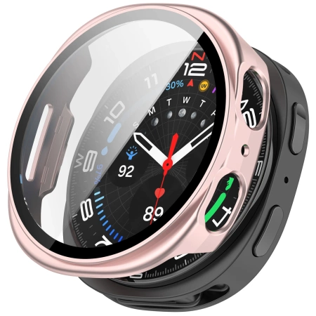 Etui ze szkłem do zegarka Bizon Case+Glass Watch do Samsung Galaxy Watch 8 40 mm, satynowo różowe