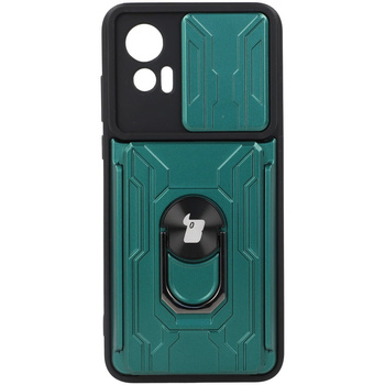 Etui Bizon Case Camshield Card Slot Ring do Motorola Moto Edge 30 Neo, zielone