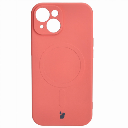 Etui silikonowe z pierścieniem magnetycznym Bizon Case Silicone Magnetic do iPhone 15, brudnoróżowe