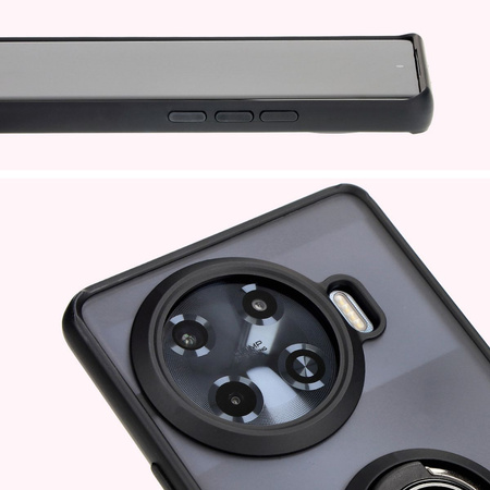 Etui z uchwytem na palec Bizon Case Hybrid Ring do Tecno Spark 20 Pro+, przydymione z czarną ramką