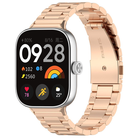 Pasek ze stali nierdzewnej Bizon Strap Watch Aura do  Xiaomi Redmi Watch 5/4 / Smart Band 9/8 Pro, różowozłoty