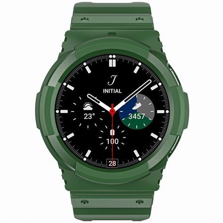 Etui z paskiem Bizon Strap + Case Watch Action do Galaxy Watch 4 / 5 44 mm, ciemnozielone