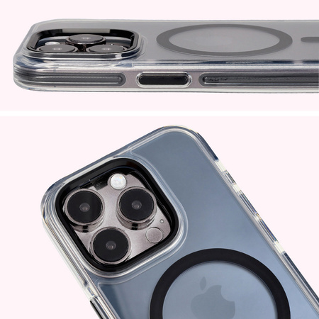 Etui z pierścieniem magnetycznym Bizon Case Marco do iPhone 15 Pro, przezroczyste z czarną ramką