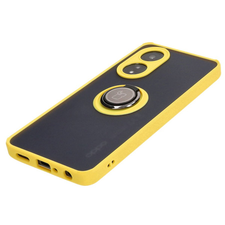 Etui z uchwytem na palec Bizon Case Hybrid Ring do Oppo A58 4G, przydymione z żółtą ramką