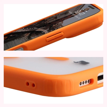 Etui z pierścieniem magnetycznym Bizon Case MatteO do iPhone 17 Pro, przydymione-pomarańczowe