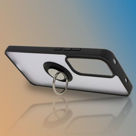 Etui z uchwytem na palec Bizon Case Hybrid Ring do Oppo Reno 12, przydymione z czarną ramką