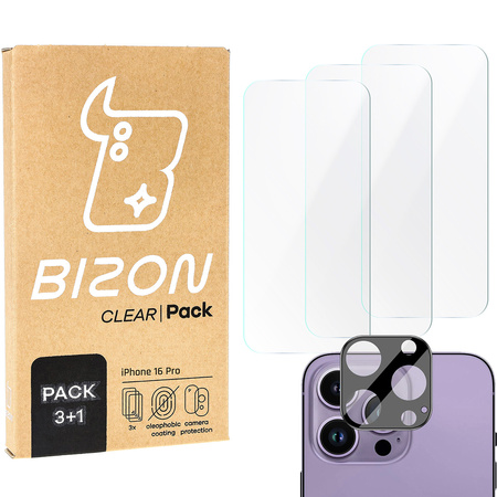 3x Szkło + szybka na aparat BIZON Clear 2 Pack do iPhone 16 Pro Max