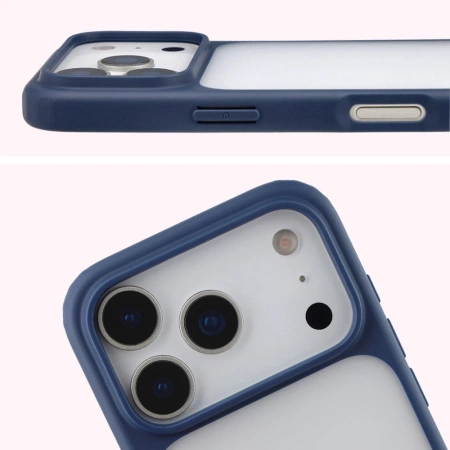 Etui Bizon Case Angelo do iPhone 17 Pro, półprzezroczyste z granatową ramką